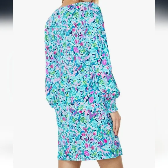 Lilly Pulitzer Diann Long Sleeve Mini Dress Smocked Printed Cotton S - Picture 7 of 8